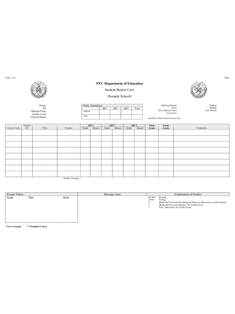 Student Report Card - NYC Department of Education