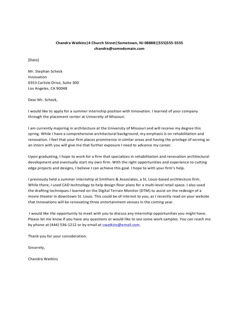 2020 Internship Cover Letter Examples - Fillable ...