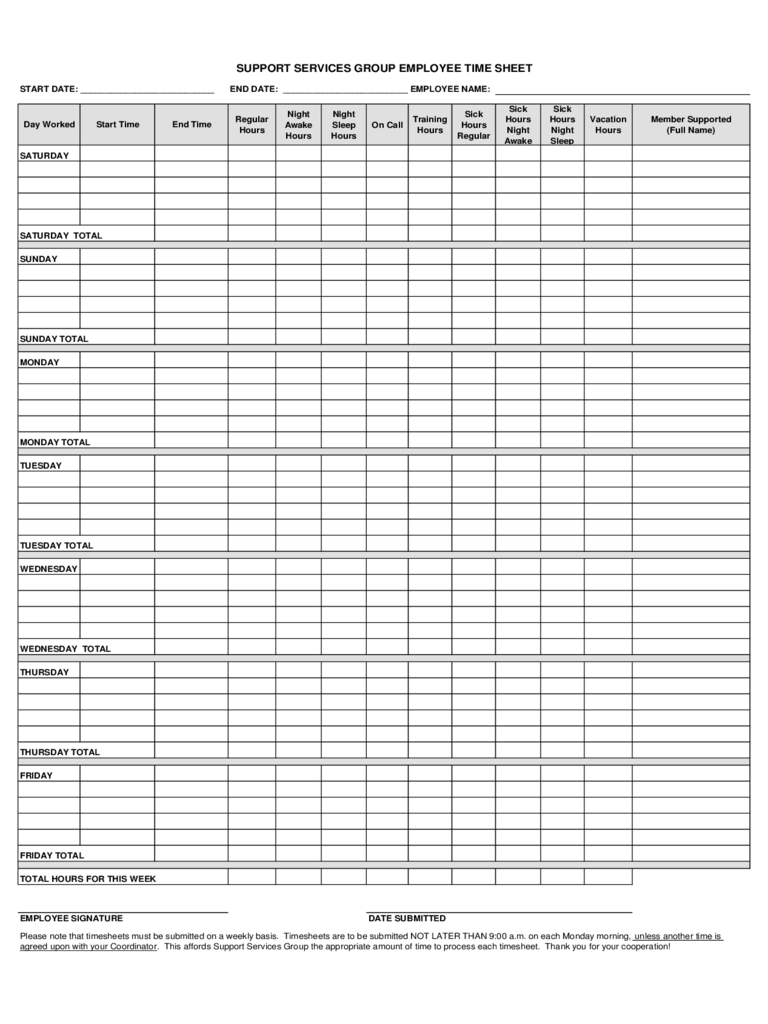 Support Services Group Employees Timesheet