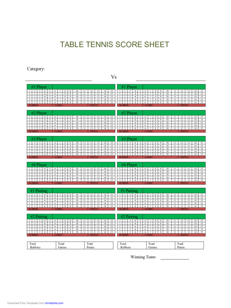2024 Table Tennis Score Sheet Fillable Printable PDF Forms Handypdf