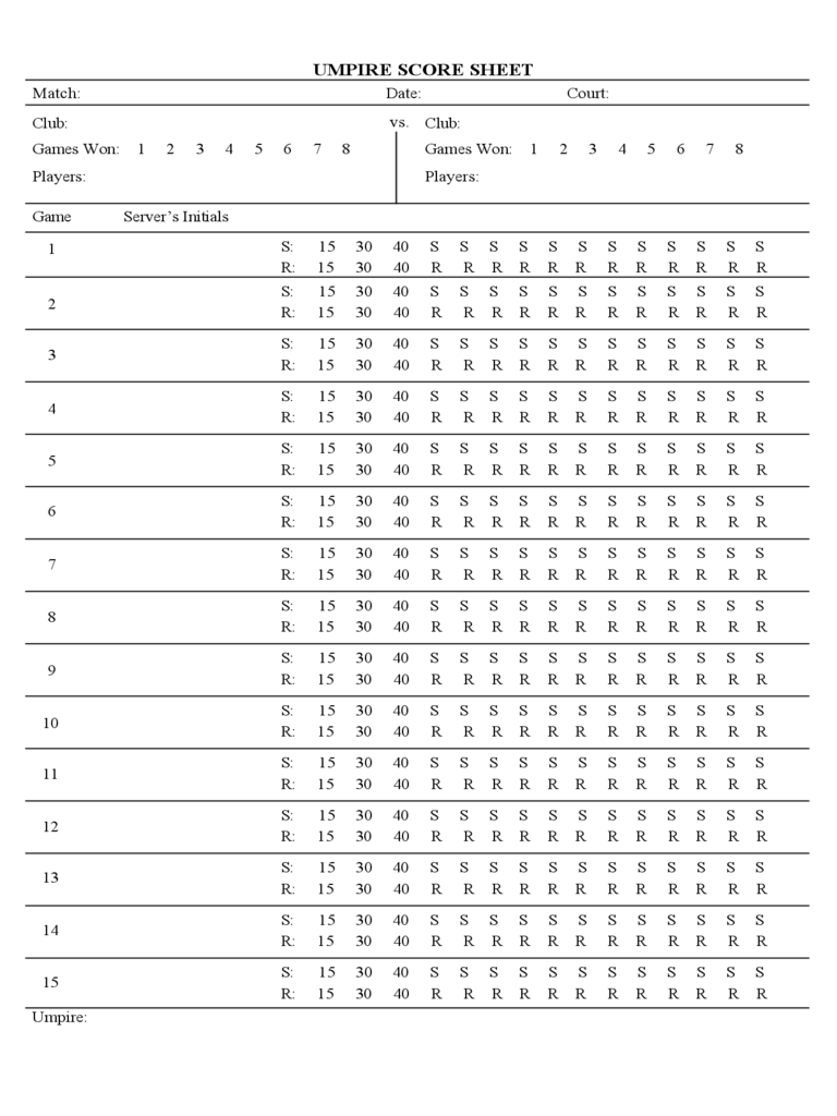 2024 Table Tennis Score Sheet Fillable, Printable PDF & Forms Handypdf