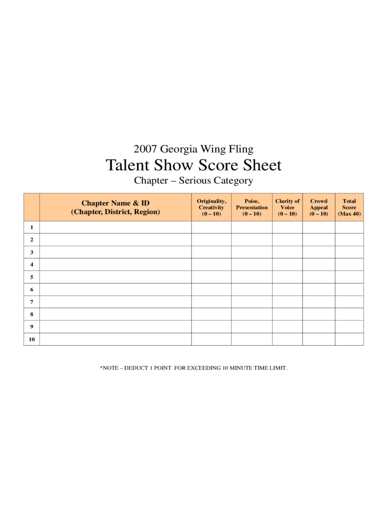 Talent Show Judges Score Sheet