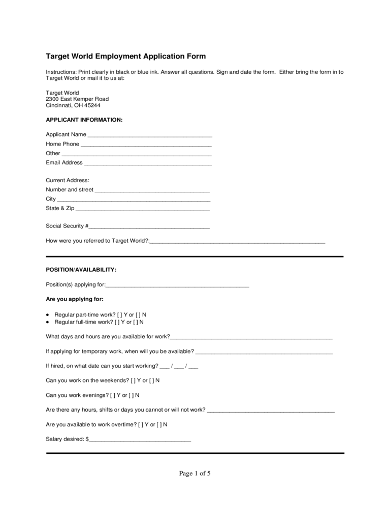Target World Employment Application Form