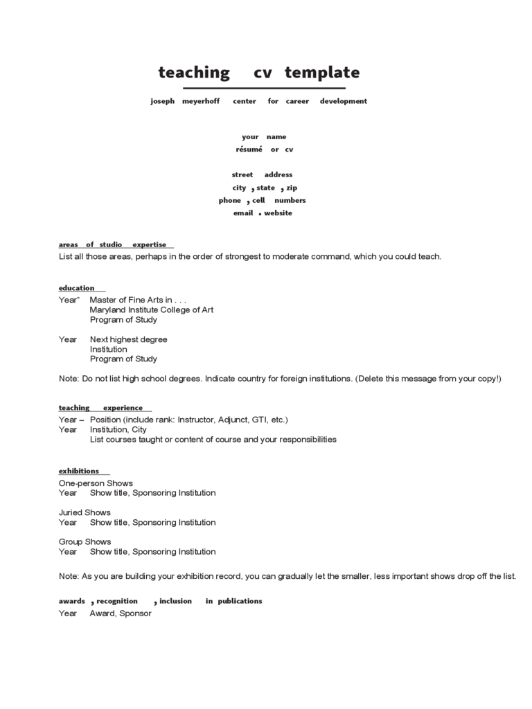 Teaching CV Examples