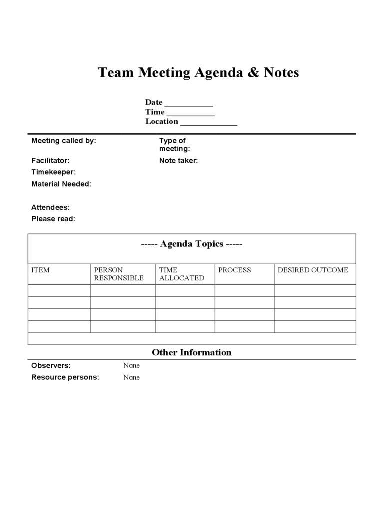 Team Meeting Agenda and Notes
