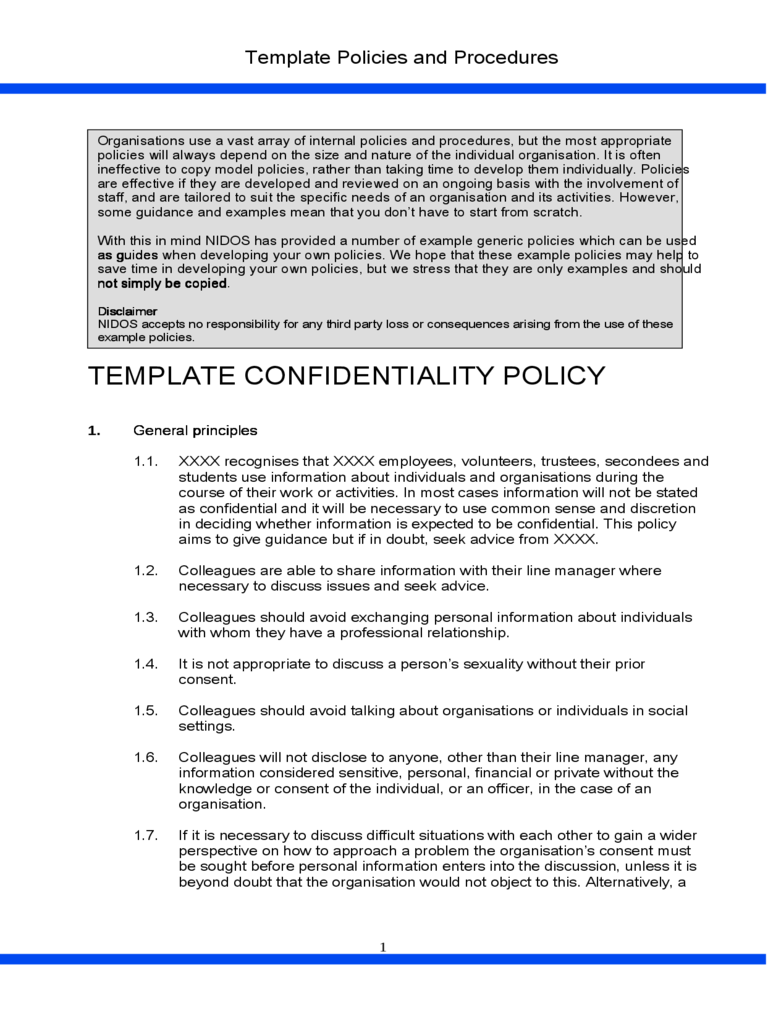 Template Confidentiality Policy