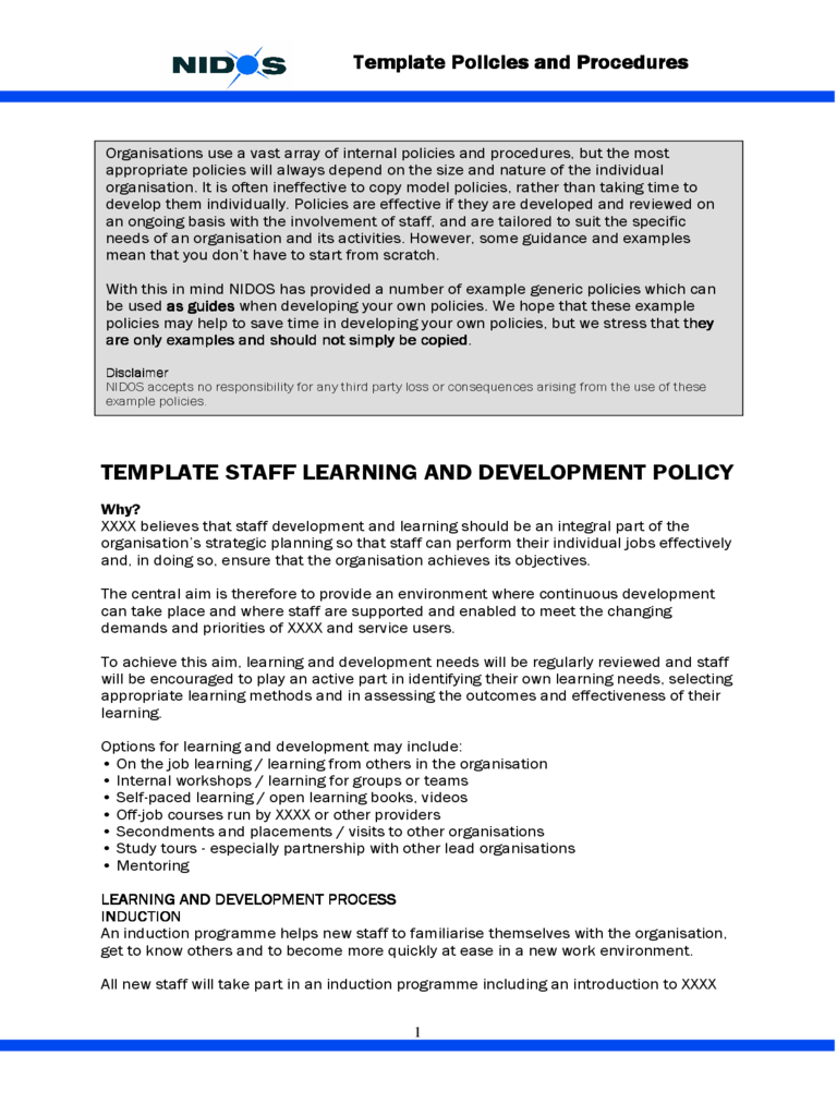 Template Staff Learning And Development Policy