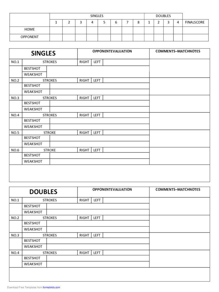 2024 Tennis Score Sheet Fillable Printable PDF Forms Handypdf