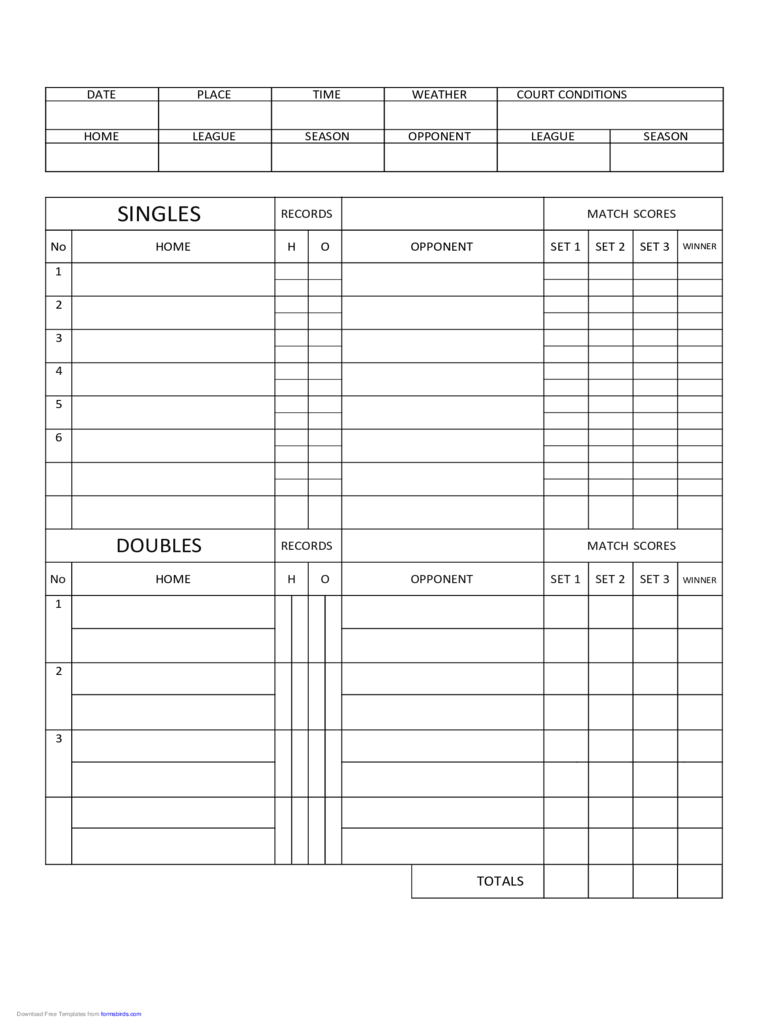 2024 Tennis Score Sheet Fillable Printable PDF Forms Handypdf