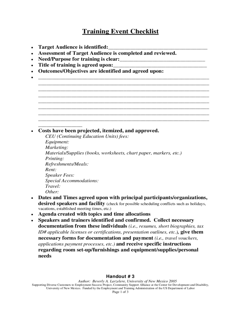 Training Checklist Template - University of New Mexico