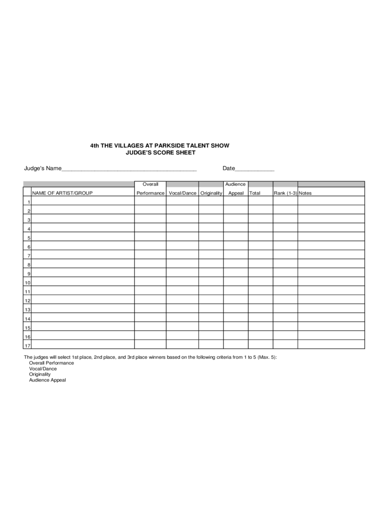 2024 Talent Show Score Sheet Fillable Printable PDF Forms Handypdf