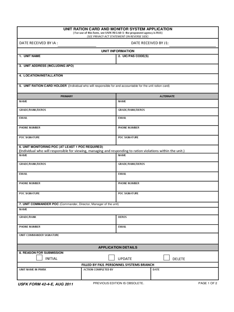 Unit Ration Card and Monitor System Application Form