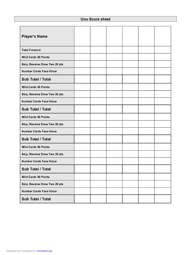 Uno Score Sheet Template Edit Fill Sign Online Handypdf