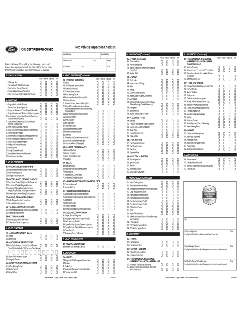 Vehicle Inspection Checklist Template - Ford