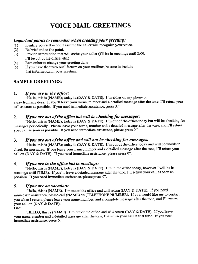 Voice Mail Greetings Template Edit Fill Sign Online Handypdf