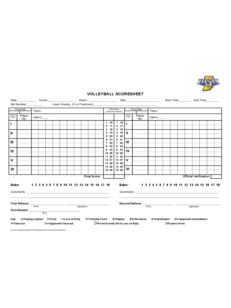 2024 Volleyball Score Sheet Fillable Printable PDF Forms Handypdf