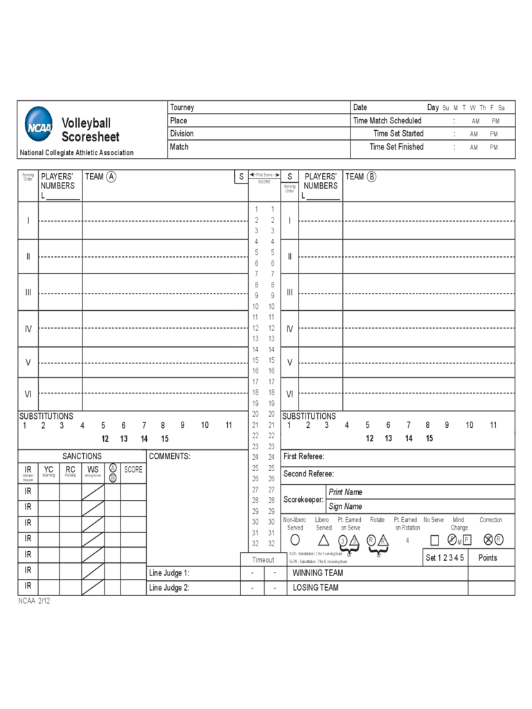Volleyball Score Sheet Template