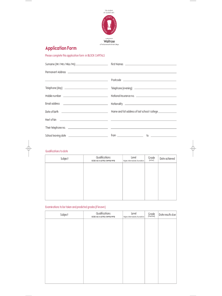 Waitrose Job Application Form