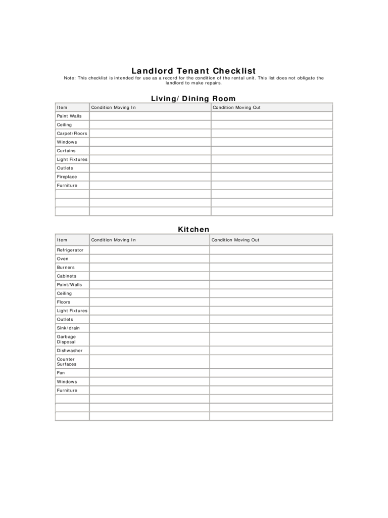 Washington State Landlord Tenant Checklist