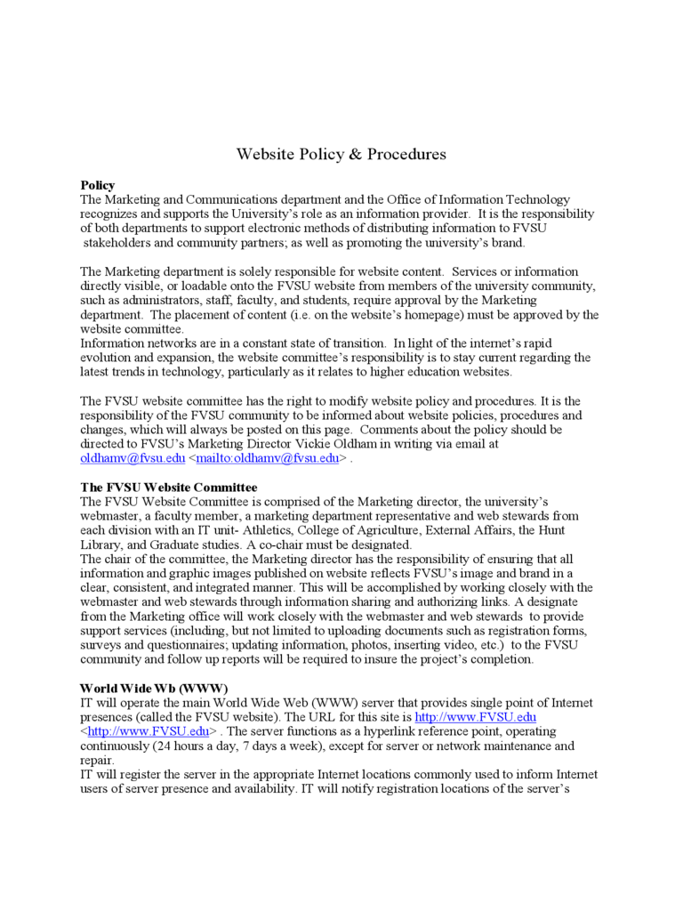 Website Policy and Procedures