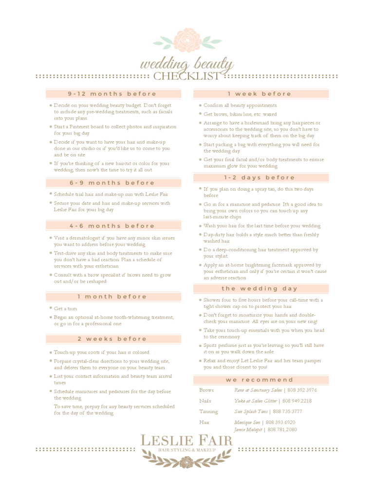 Wedding Beauty Checklist