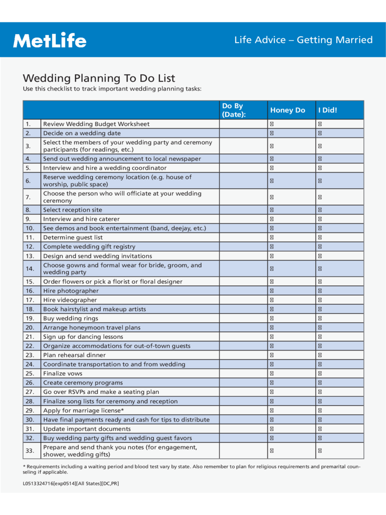 Wedding Planning To Do List