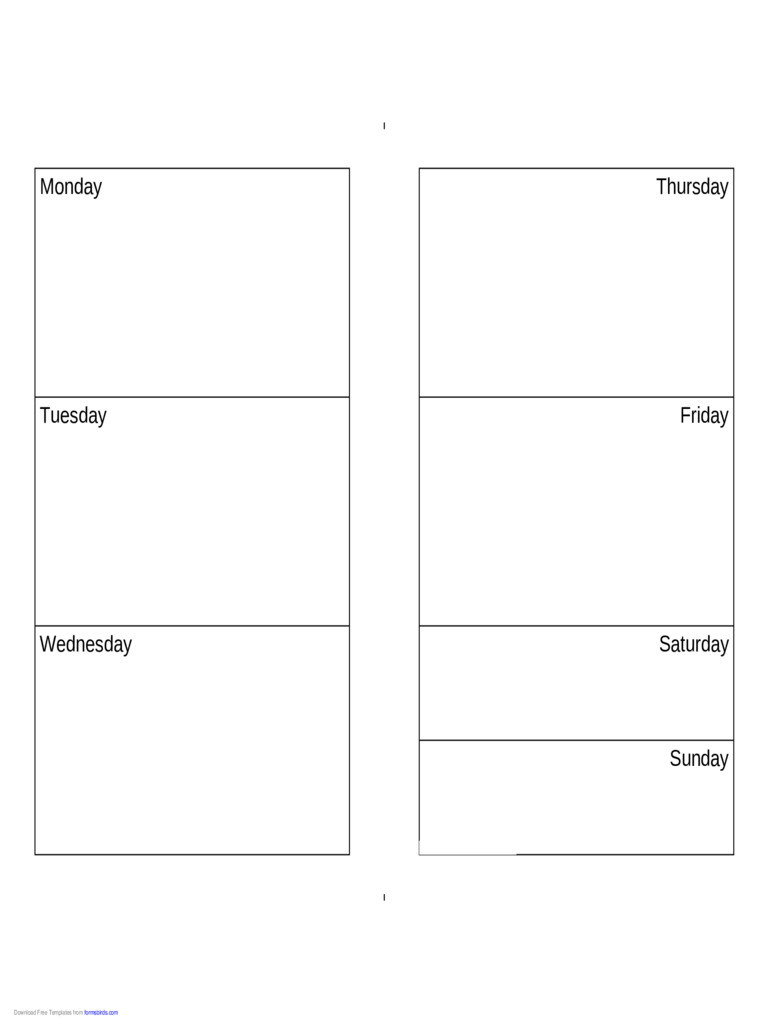 Weekly Calendar (Monday-Sunday)