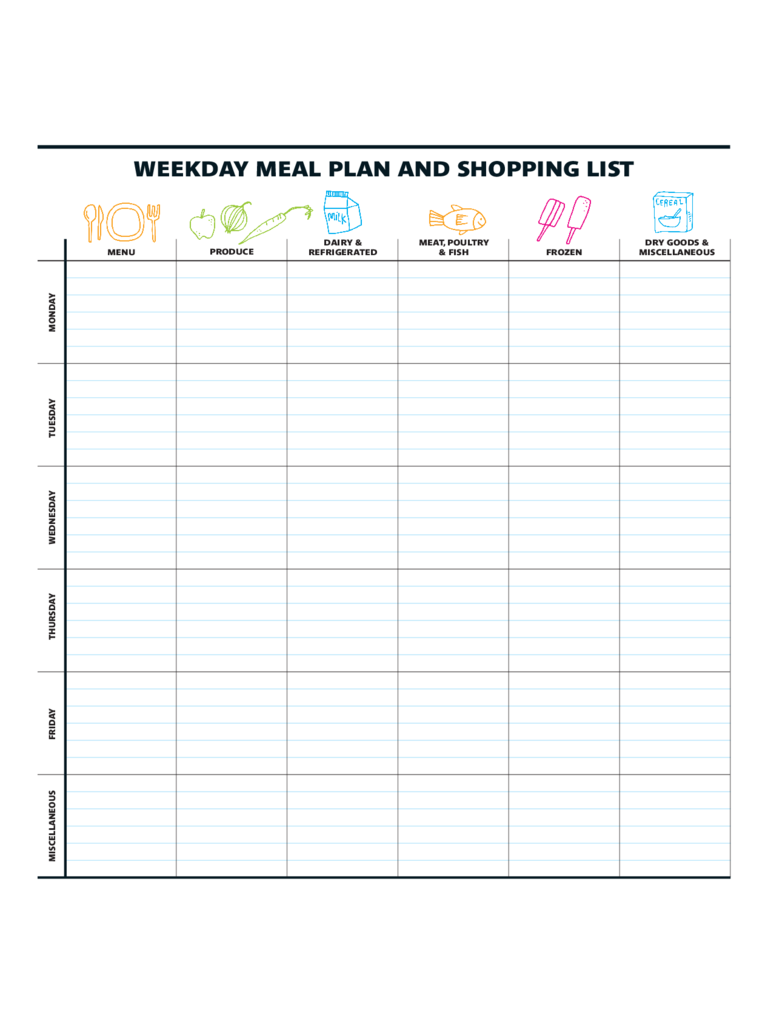 Weekly Meal Plan And Shopping list