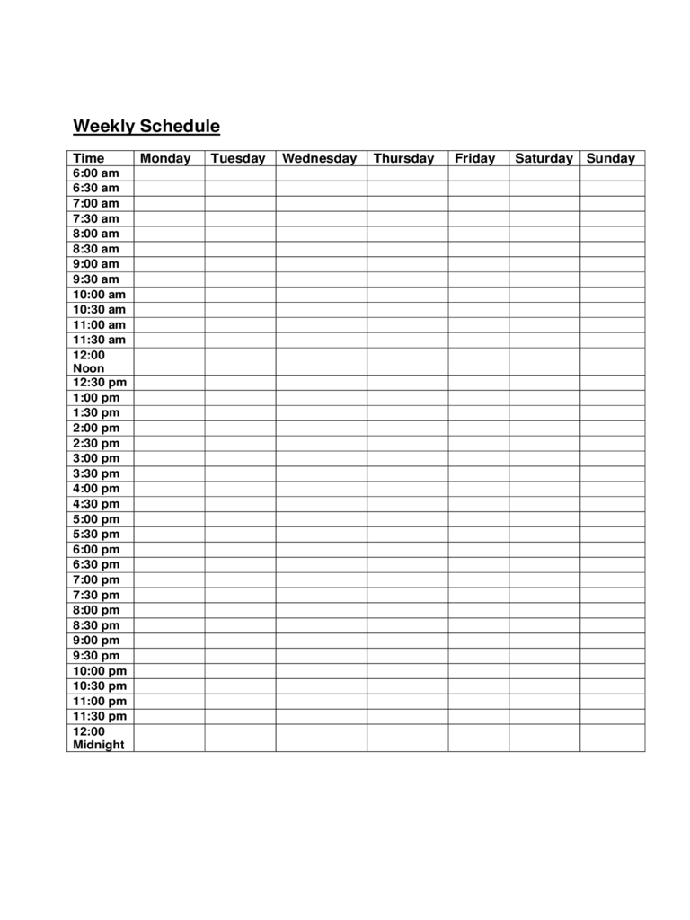 Weekly Schedule Template - Mississippi College