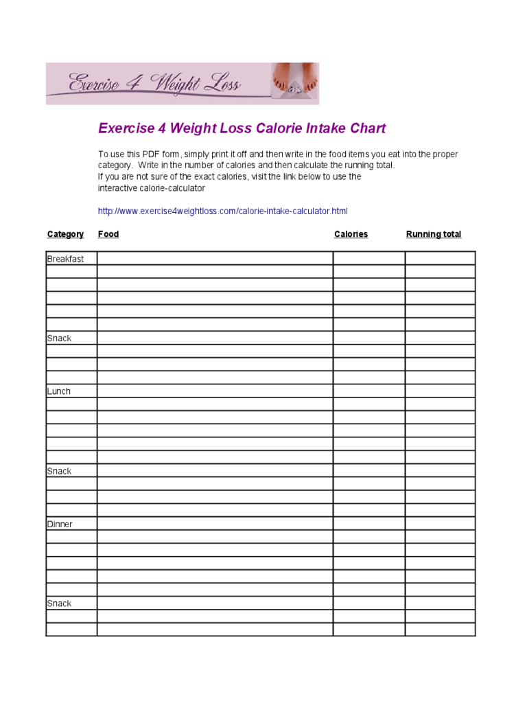 Printable Calorie Intake Chart