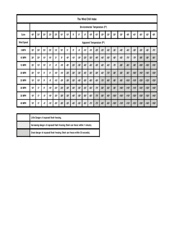 2024 Wind Chill Chart Fillable Printable PDF Forms Handypdf