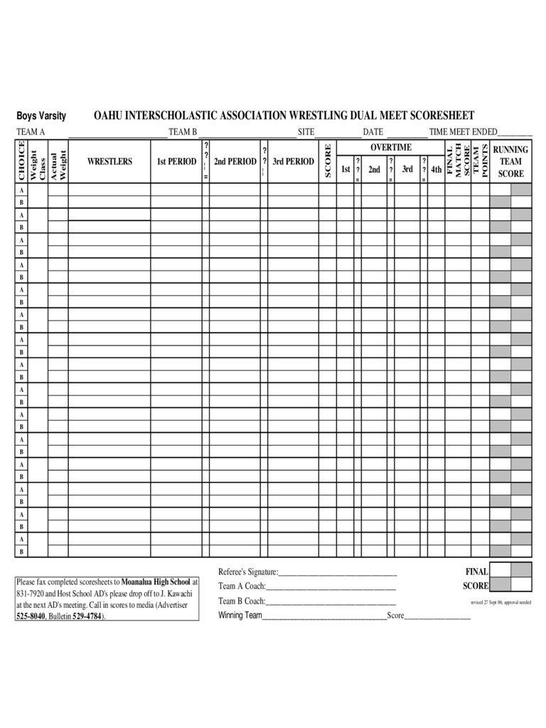 2024 Wrestling Score Sheet Fillable Printable PDF Forms Handypdf