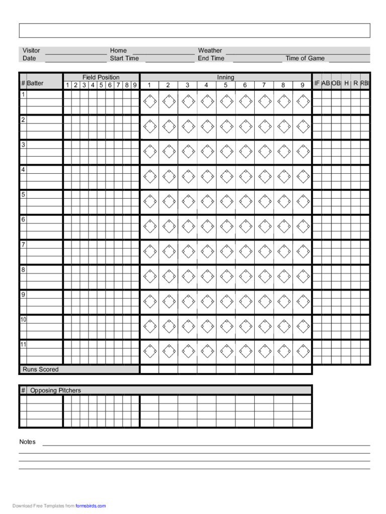 Youth Baseball Score Sheet