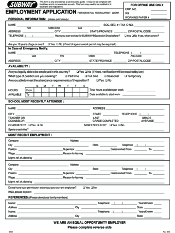 subway employment application form edit fill sign