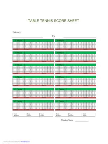 2024 Table Tennis Score Sheet - Fillable, Printable PDF & Forms | Handypdf