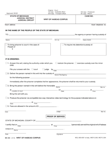 2024 Writ of Habeas Corpus Template - Fillable, Printable PDF & Forms ...