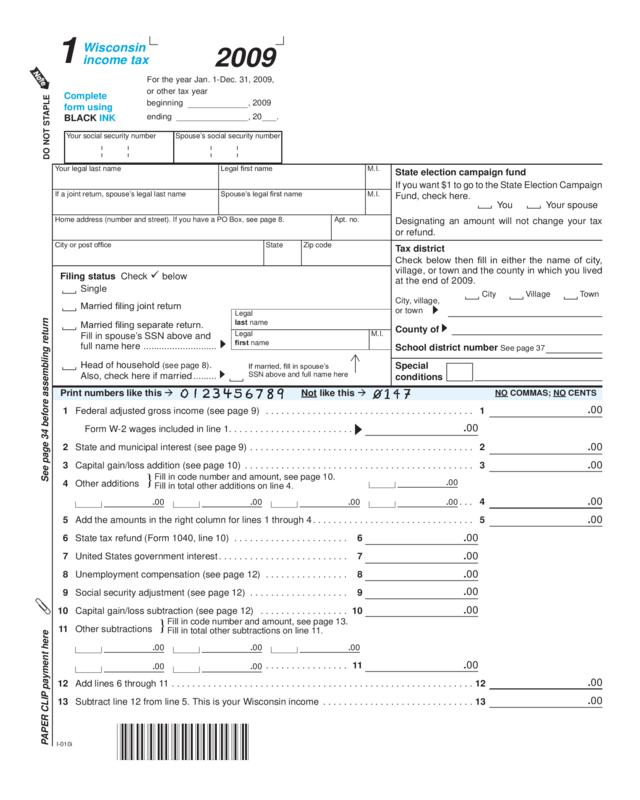 Wisconsin Income Tax Form 1a Fillable Printable Forms Free Online