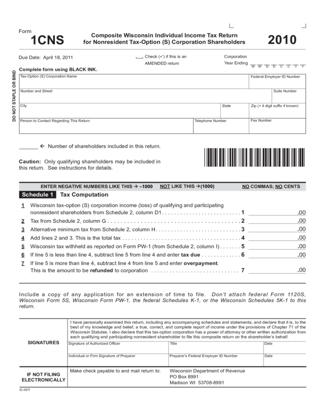 2010 Form 1Cns - Wisconsin Department Of Revenue - Edit, Fill, Sign ...