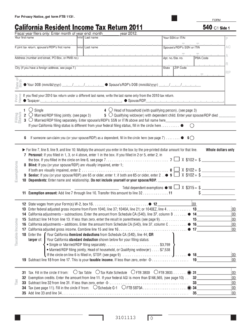 2011 Form 540 - California Resident Income Tax Return - Edit, Fill ...