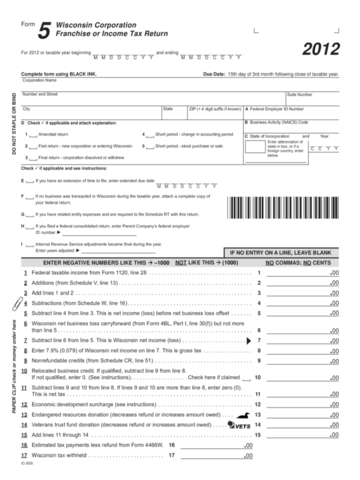 2012 Form 5 - Wisconsin Department Of Revenue - Edit, Fill, Sign Online ...