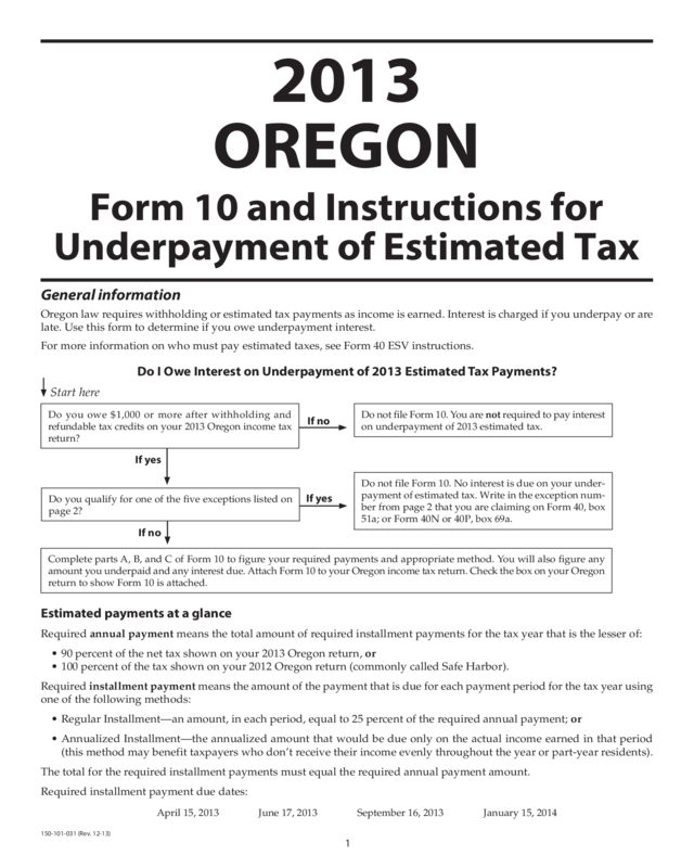 2013 Form 10, Underpayment Of Estimated Tax, 150-101-031