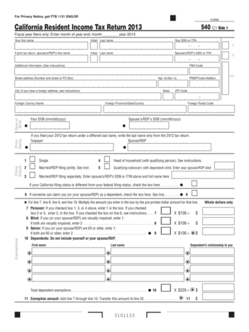 2013 Form 540 - California Resident Income Tax Return - Edit, Fill ...