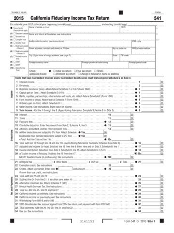 2015 Form 541 - California Fiduciary Income Tax Return - Edit, Fill ...