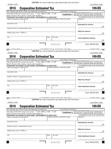 2016 Form 100-Es - Corporation Estimated Tax - Edit, Fill, Sign Online ...