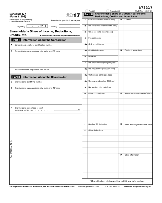 2016 Form 1120 S (Schedule K-1)