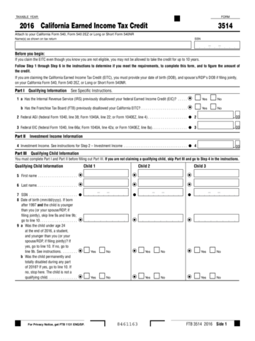 2016 Form 3514 California Earned Income Tax Credit - Edit, Fill, Sign ...