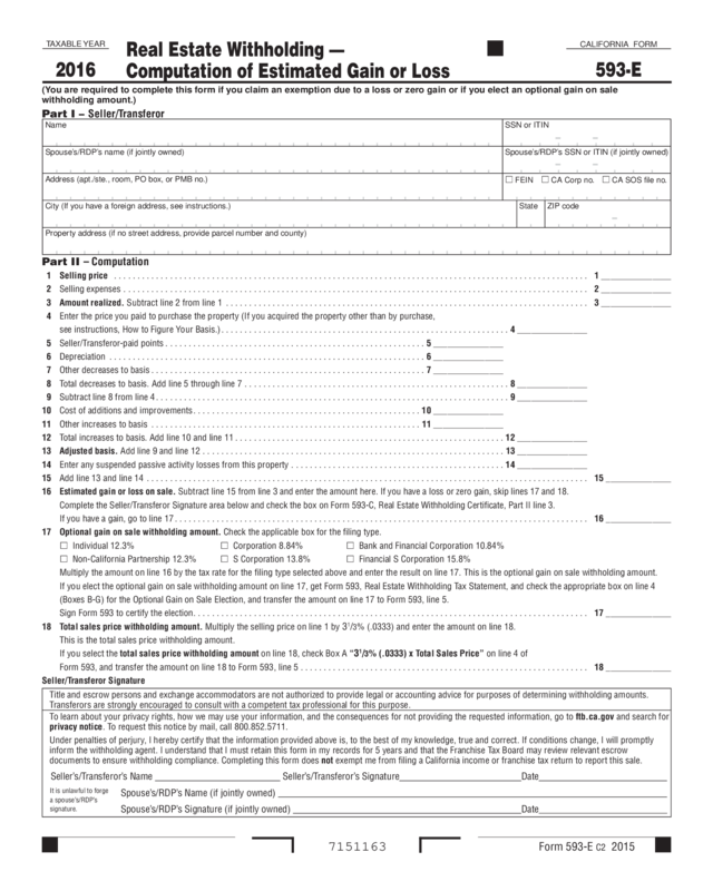 2016 Form 593-E - Real Estate Withholding