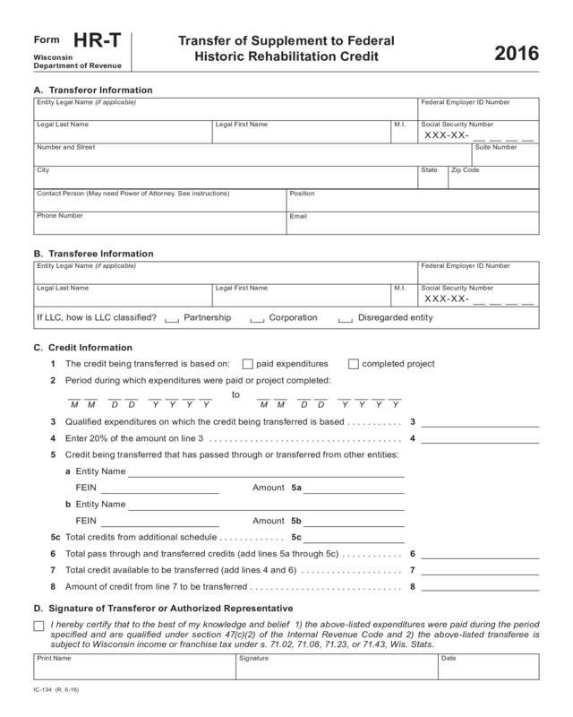 2016-Form Hr-T - Wisconsin Department Of Revenue