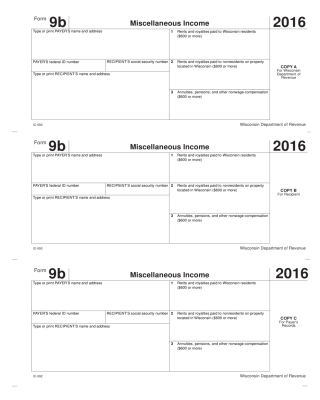 2016 Ic-092 Form 9B Miscellaneous Income (Fillable)