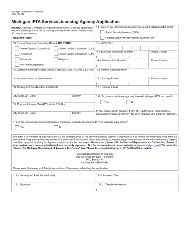 5224, Michigan Ifta Service/Licensing Agency Application